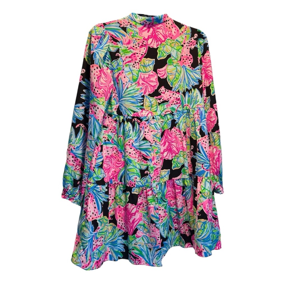 Lilly Pulitzer Winona Stretch Jaguar Jungle Long Sleeve Floral Swing Dress - Picture 4 of 6